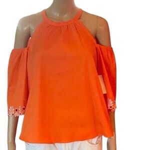 Maison Jules cold shoulder blouse size S 3/4 sleeves orange floral detail size S